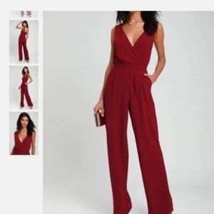Lulu's Kiska Burgundy Lace Wide-Leg Jumpsuit Romper sz M NEW
